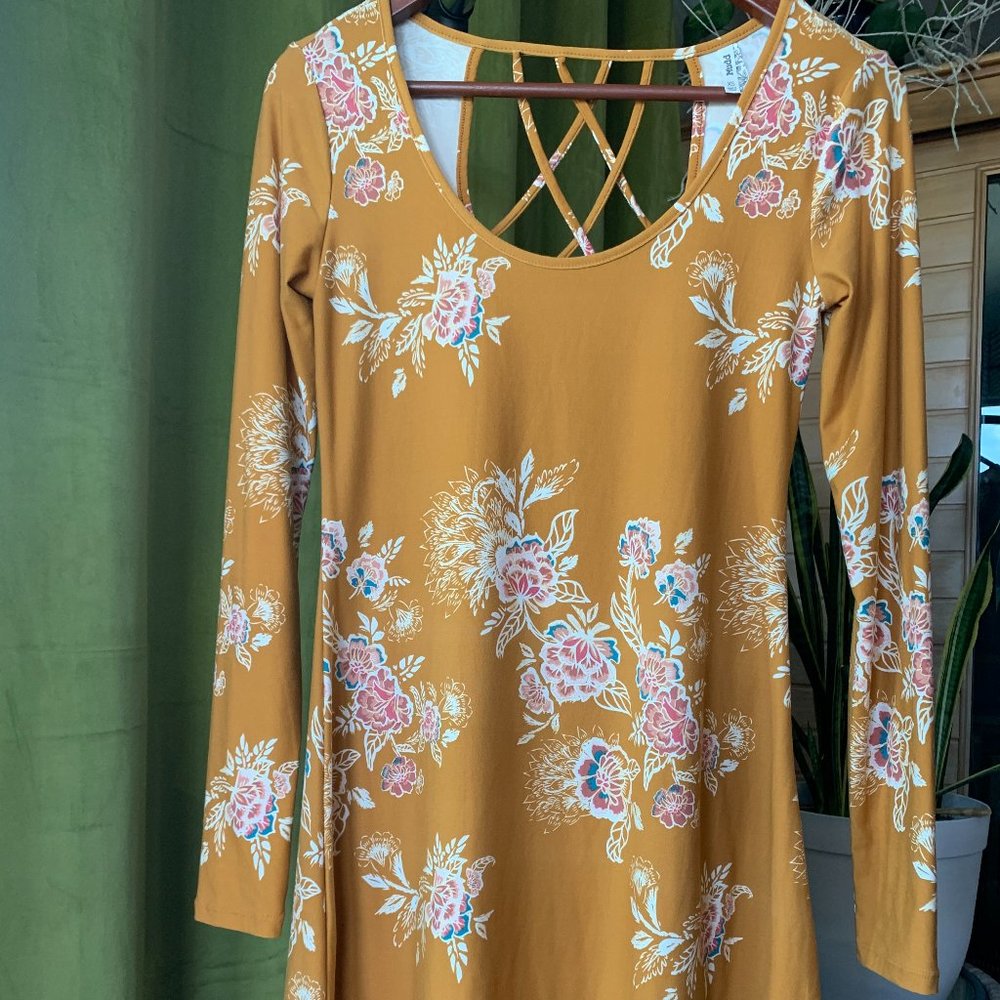 Yellow floral dress.